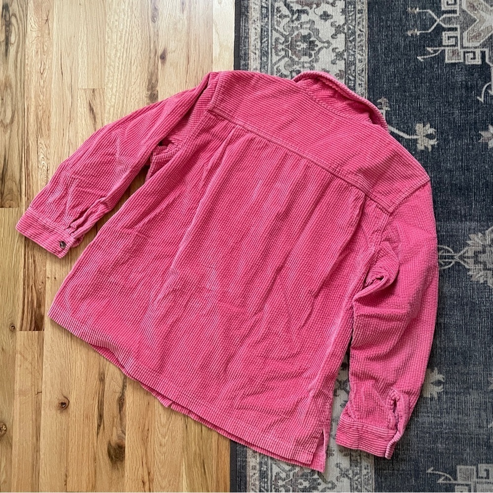 Vintage Y2K L.L. Bean Pink Corduroy Button Down Shirt Shacket Petite Large - Picture 2 of 6
